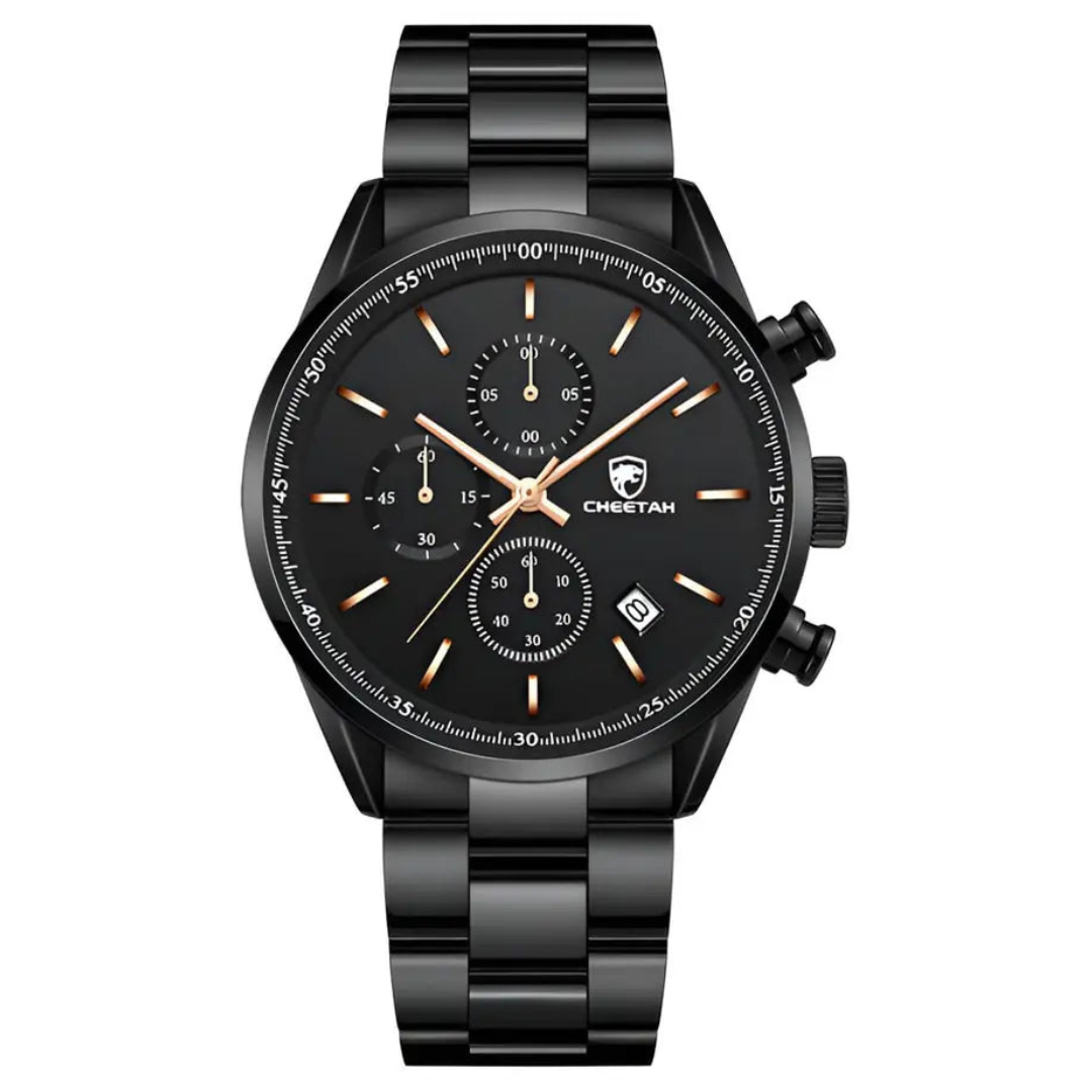 Montre 'Chronos' Noire Élégante – Edition Cheetah
