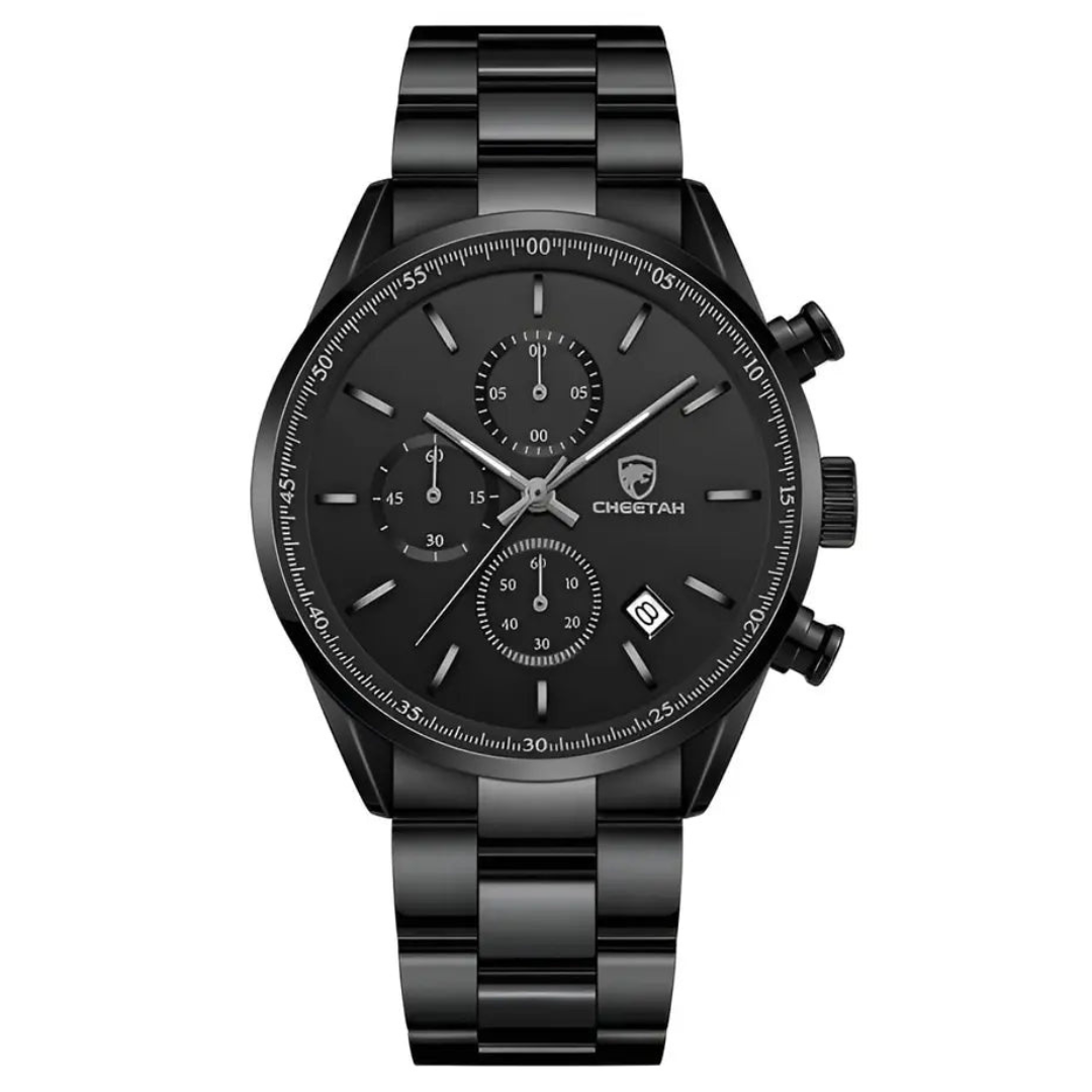 Montre 'Chronos' Noire Élégante – Edition Cheetah