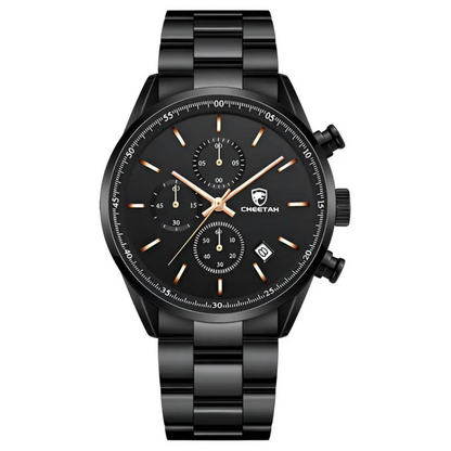 Montre 'Chronos' Noire Élégante – Edition Cheetah